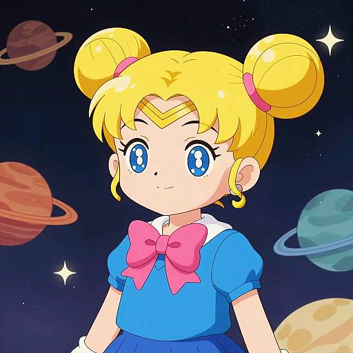 Young Anime Girl with Cosmic Background