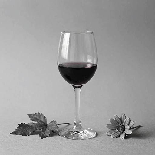 Red Wine Glass with Leaf and Flower