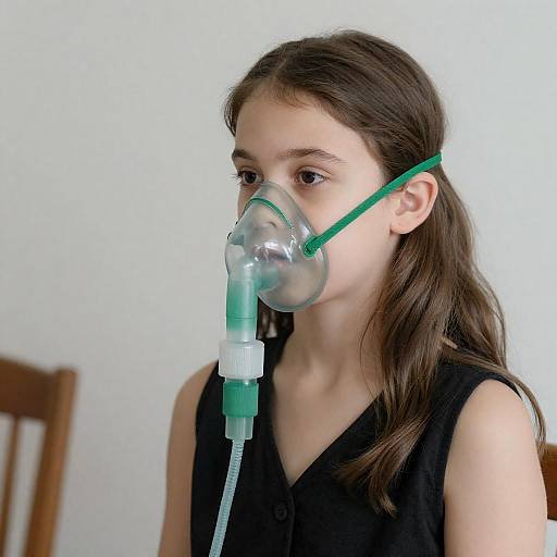 Young girl using oxygen mask