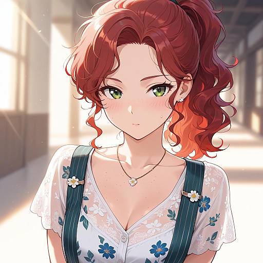 Radiant Girl with Wavy Red Hair