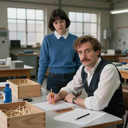 Two People Working in Industrial Workshop