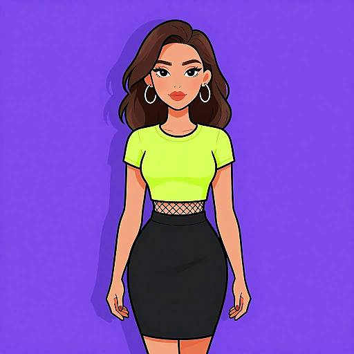 Trendy Woman in Neon Crop Top and Black Skirt