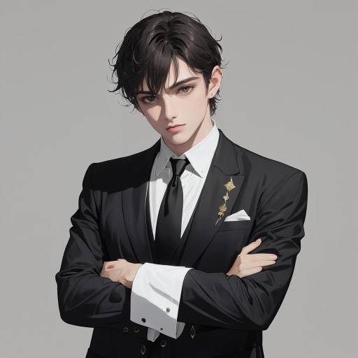 Confident Boy in Black Formal Suit