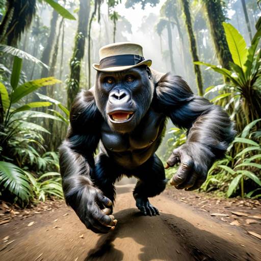 Gorilla Wearing Hat in Jungle