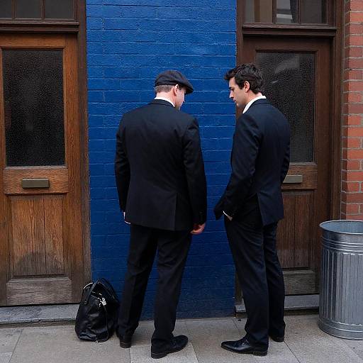 Two Men in Narrow Brick Alleyway