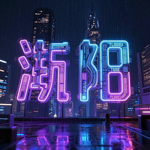 Neon-lit Chinese characters 