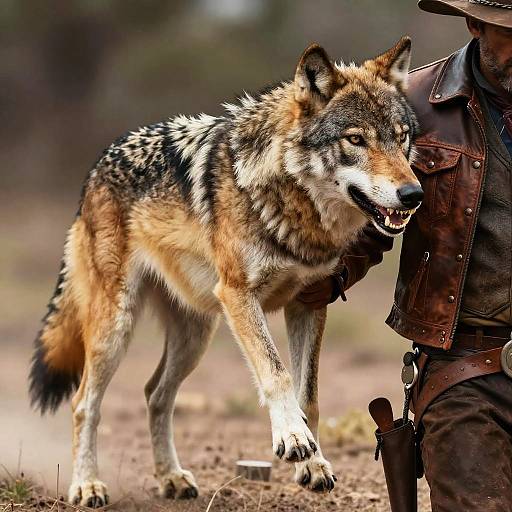 Outlaw with Wolf Landing on Arm