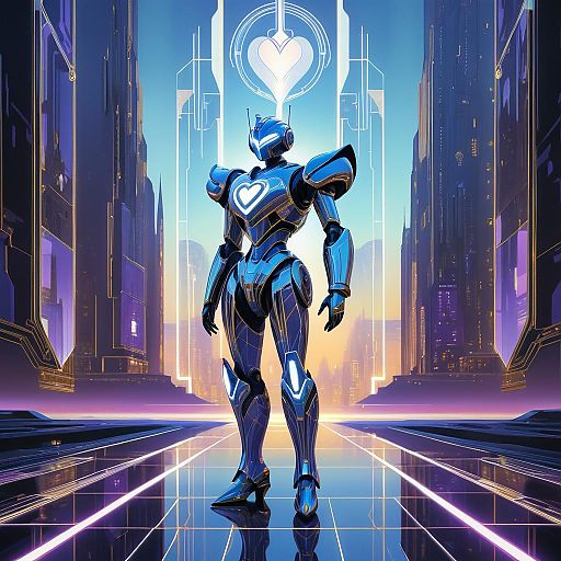 Ethereal Robot Heart in Futuristic City Ethereal Robot Heart in Futuristic City