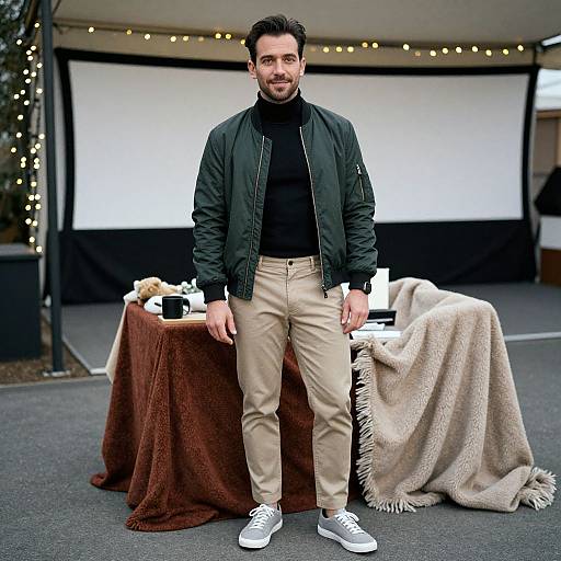 Stylish Man at Cozy Outdoor Screening