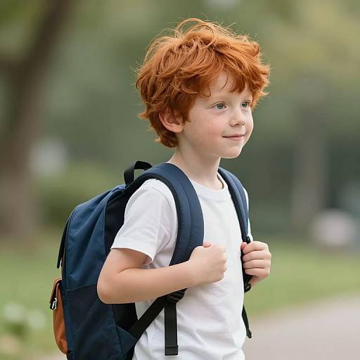 Young Red-Haired Boy with Backpack