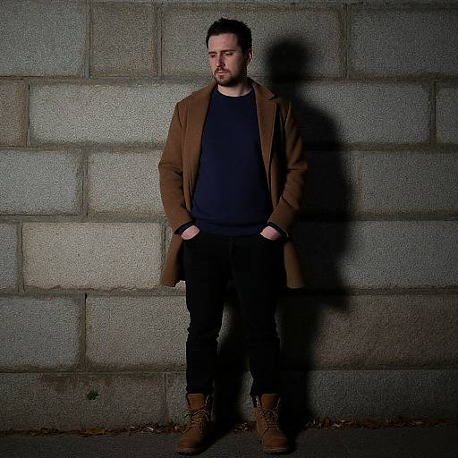 Contemplative Man by Stone Wall