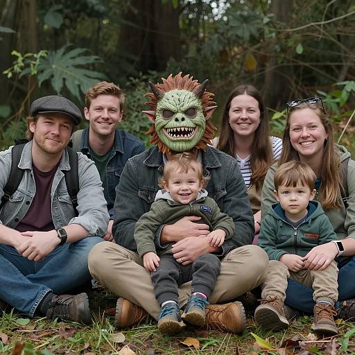 Outdoor Family Photo with Monster Mask
