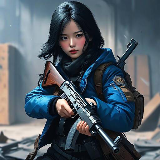 Girl Holding AK-47 Assault Rifle