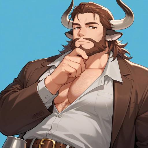 Charismatic Man with Cow Horns Portrait Charismatic Man with Cow Horns Portrait