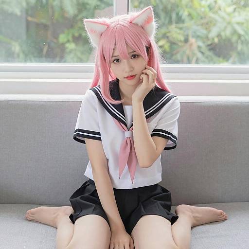 Young Woman with Pink Cat Ears