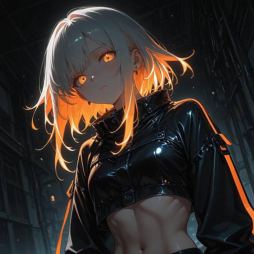 Neon Glowing Girl with Dual-Toned Hair