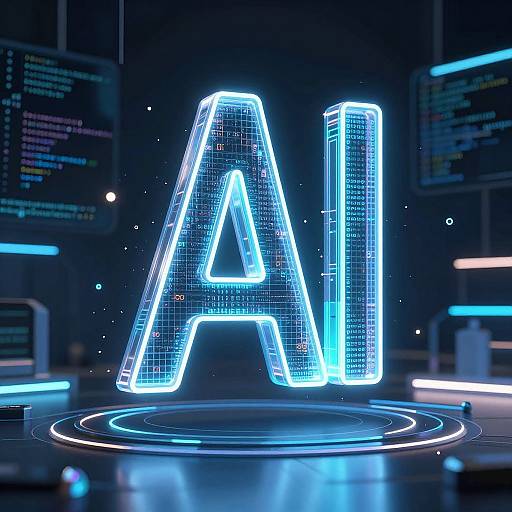 Digital CGI image of a glowing blue neon 