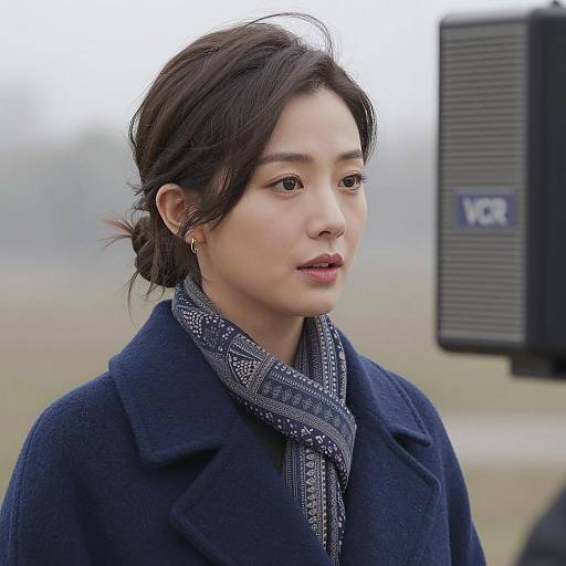 Woman in Blue Coat and Scarf Outdoors