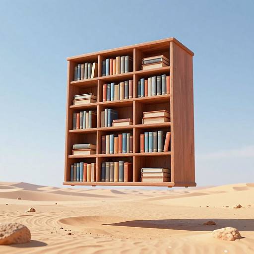 Surreal Floating Library Above Desert