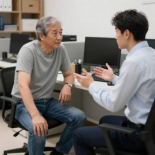 Older Man and Colleague Office Conversation