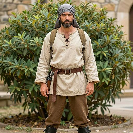 Medieval Adventurer Man in Beige Tunic