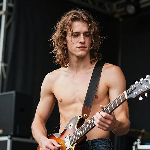 Shirtless Twink Playing Electric Guitar