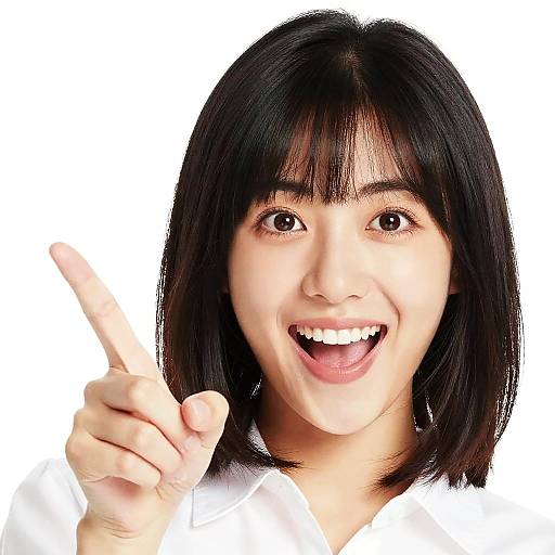 Cheerful Woman Pointing with Smile