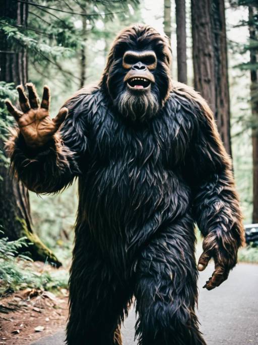 Man in Bigfoot Costume in Forest