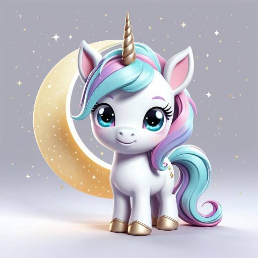 Chibi Pastel Unicorn Pony with Lunar Crescent