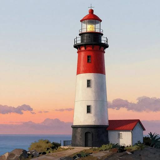 Vintage 1940s Lighthouse Sunrise Scene