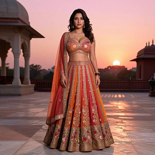Elegant Indian Woman in Lehenga at Sunset