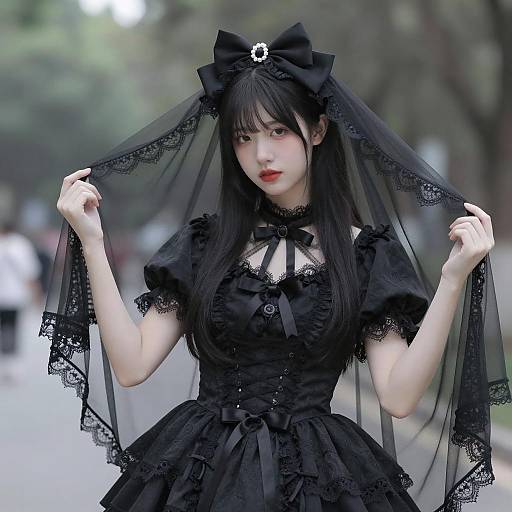 Gothic Young Woman in Enchanting Veil