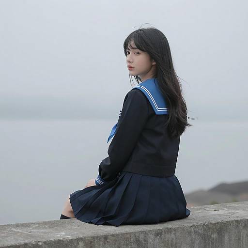 Mysterious Asian Schoolgirl in Fog