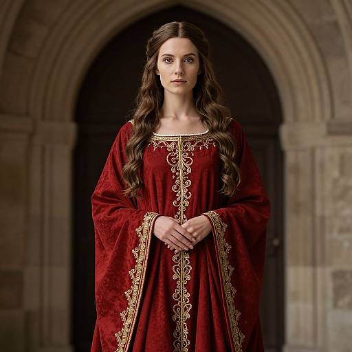 Medieval Woman in Crimson Robe