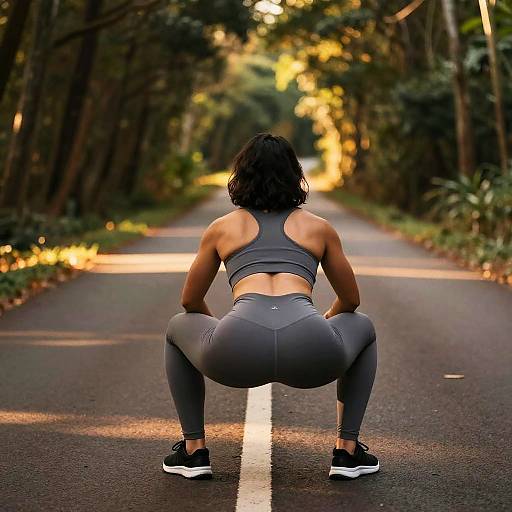 Squat Stretch on Forest Path