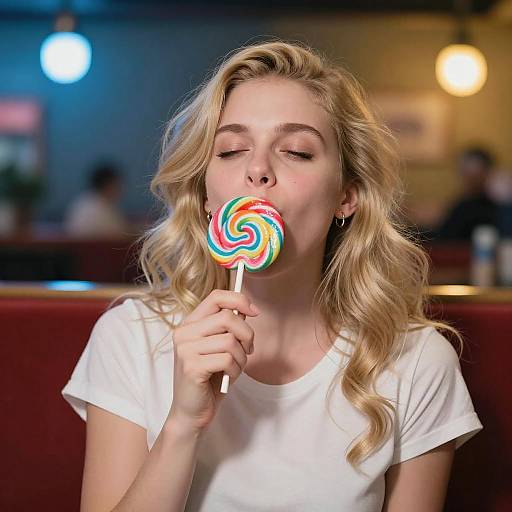 Blonde Woman with Colorful Lollipop