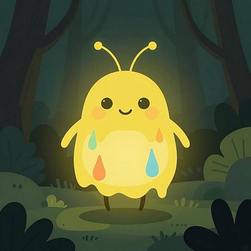 Glowing Firefly Character in Dark Forest