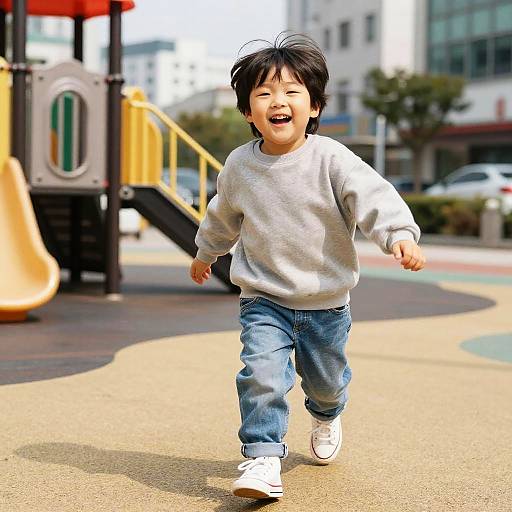 Joyful Korean Child in Urban Playground