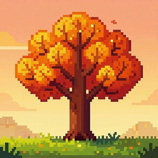 8-Bit Pixel Art Autumn Tree