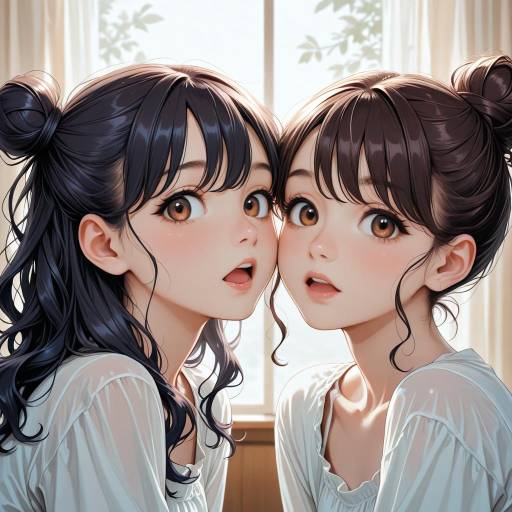 Two anime girls close-up portrait