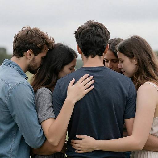 Group Embracing Outdoors