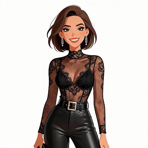 Chic Woman in Edgy Lace and Leather