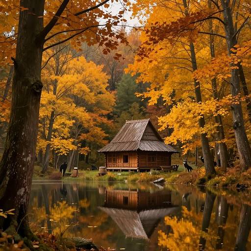 Autumnal Slavic Mythical Forest Scene