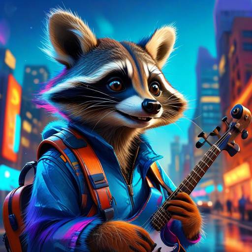 Vibrant Raccoon-Human Musician Portrait