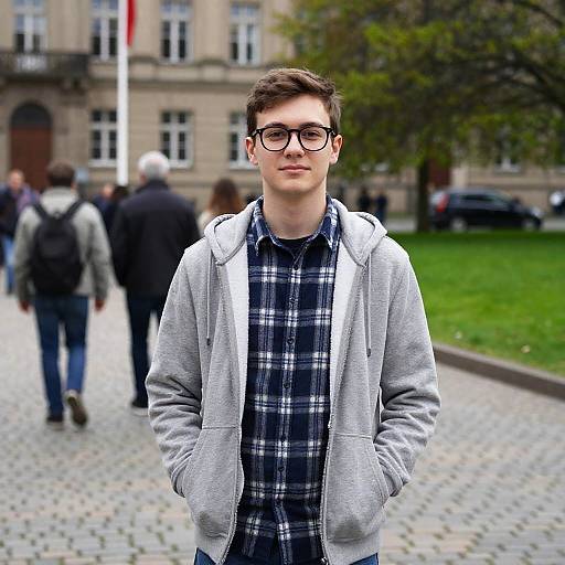 Casual Young Man on Cobblestone Path