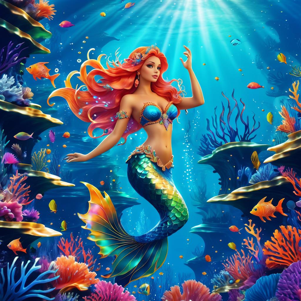 Cunning Mermaid in Underwater Fantasy Realm