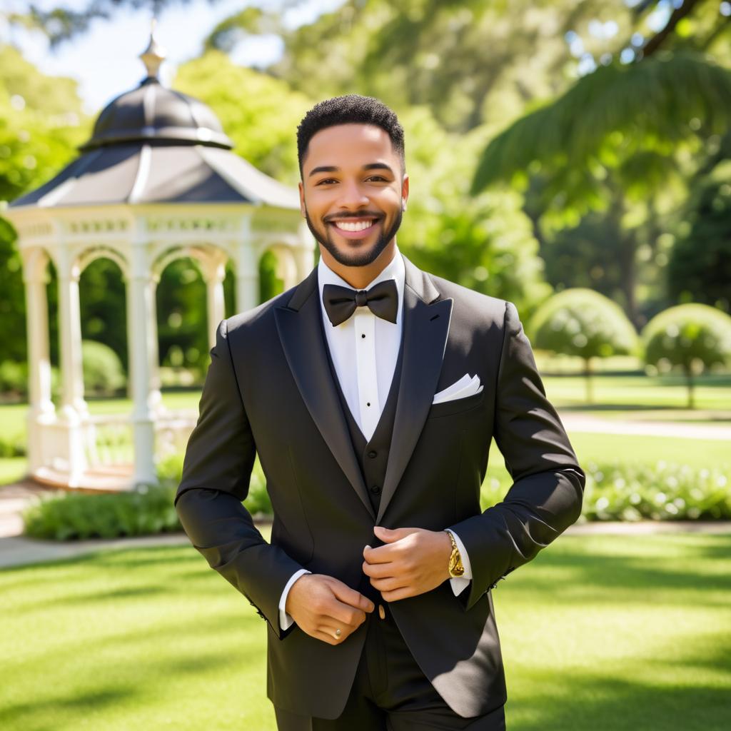 Dapper Man in Tuxedo at Park