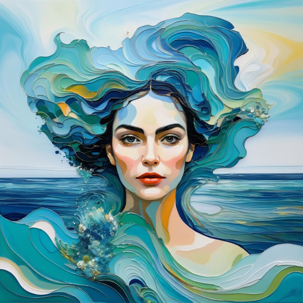 Surreal Woman Amidst Impressionist Ocean