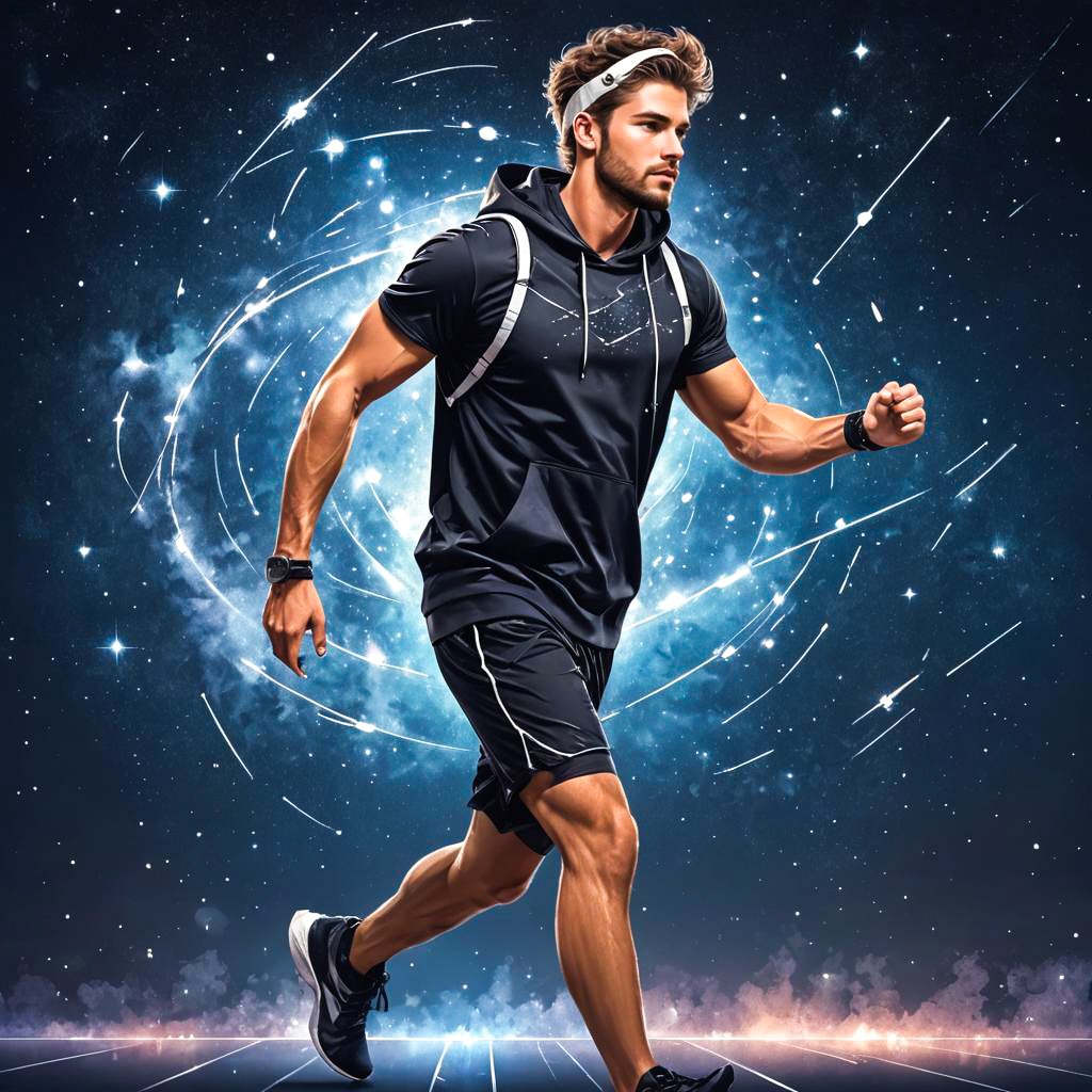 Sporty Guy in a Cosmic Studio Setting