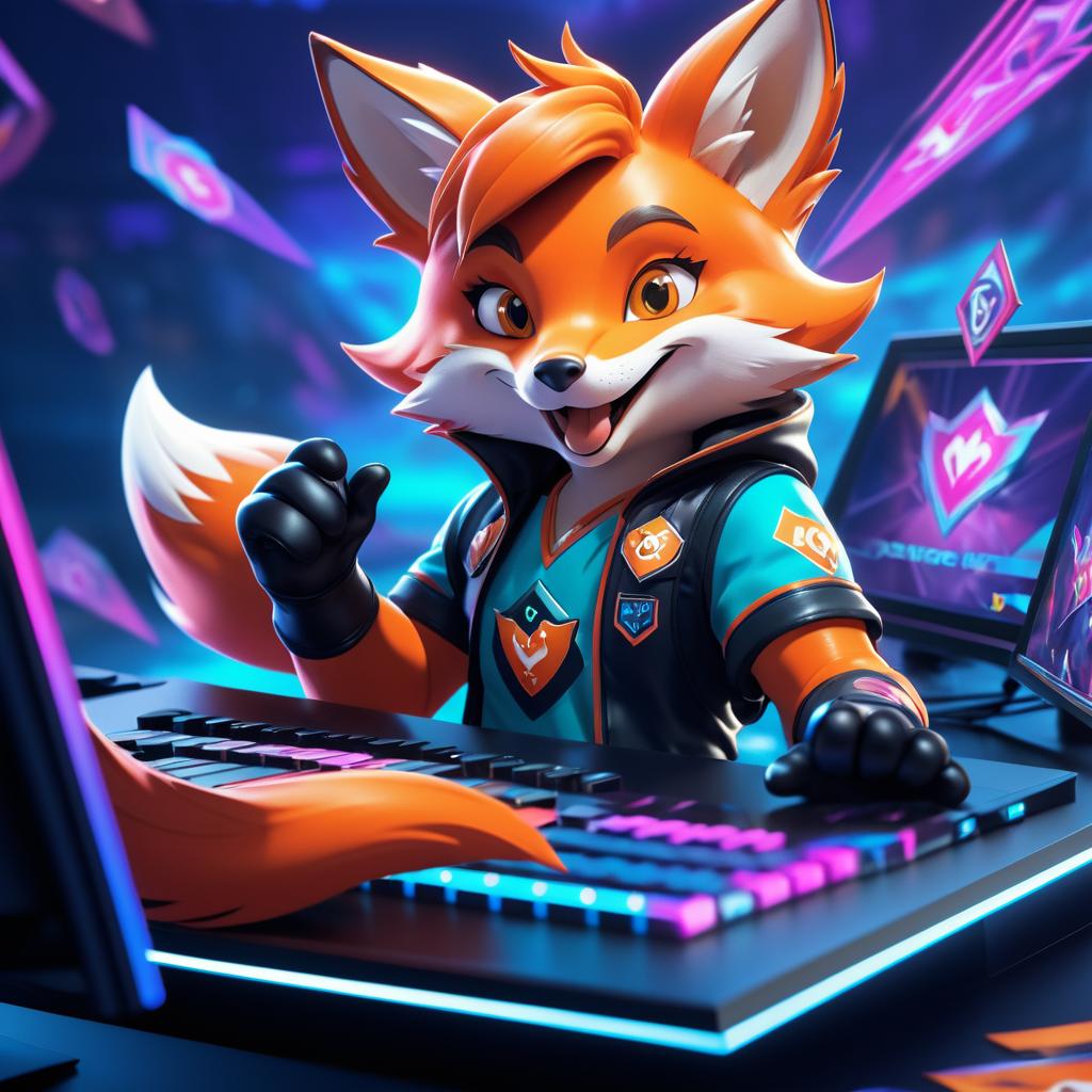 Playful Gamer Fox Esports Sticker Art